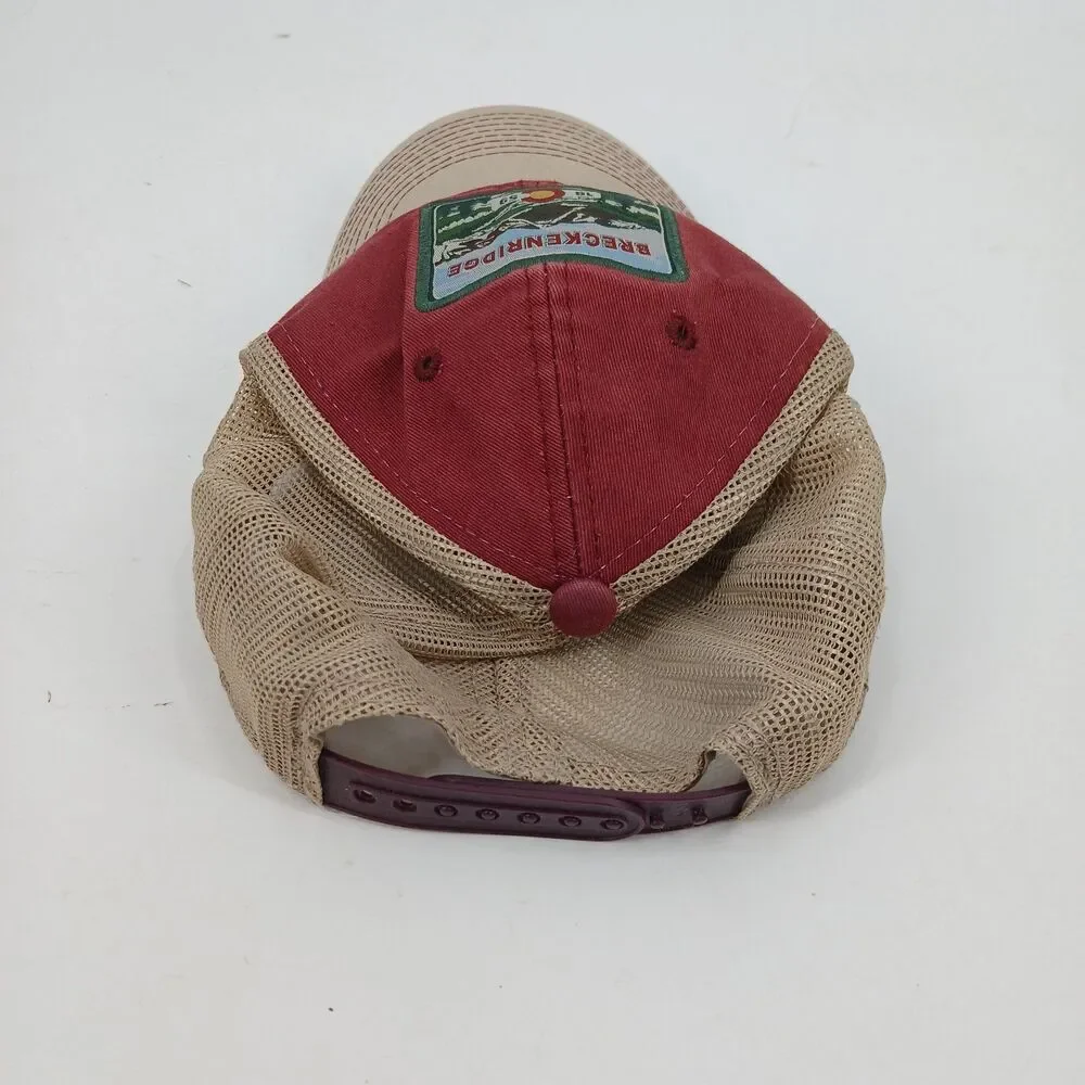 Vintage Two Tone Tan Red Mountain Embroidered Breckenridge Colorado Hat Cap